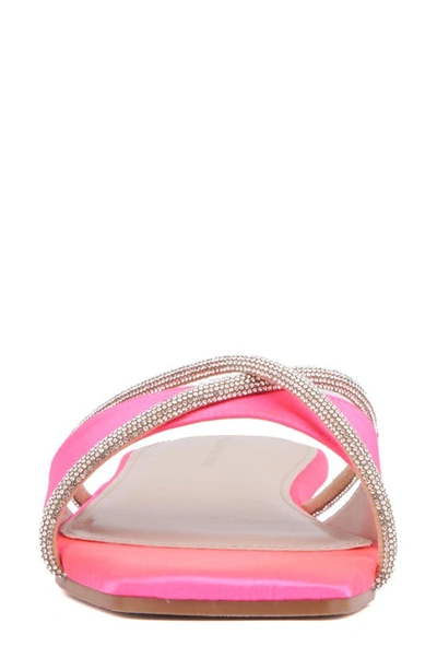 Fashion To Figure Sylvie Rhinestone Slide Sandal In Neon Pink