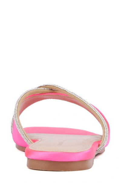 Fashion To Figure Sylvie Rhinestone Slide Sandal In Neon Pink