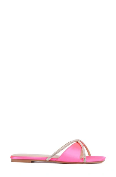 Fashion To Figure Sylvie Rhinestone Slide Sandal In Neon Pink