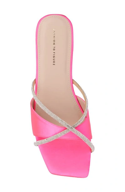 Fashion To Figure Sylvie Rhinestone Slide Sandal In Neon Pink