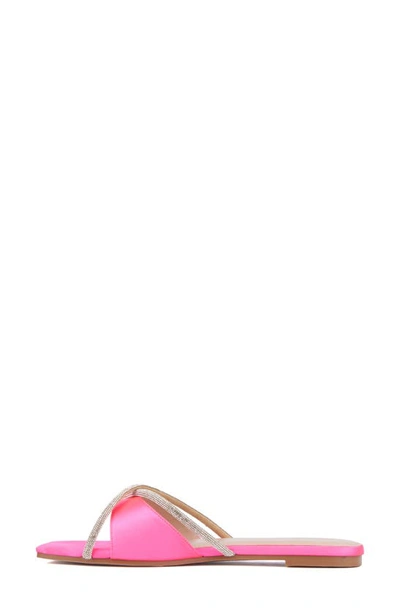 Fashion To Figure Sylvie Rhinestone Slide Sandal In Neon Pink