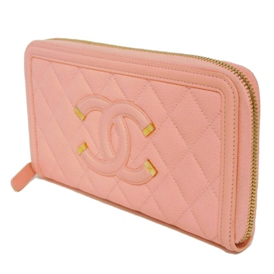 Pre-owned Chanel Matelassé Pink Pony-style Calfskin Wallet  ()