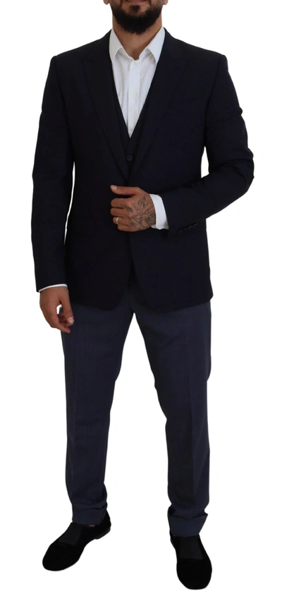 Shop Dolce & Gabbana Elegant Navy Wool Blend Martini Men's Blazer In Navy Blue