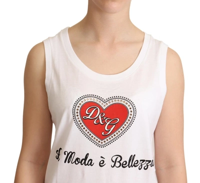 Shop Dolce & Gabbana Crystal Embellished Heart White Sleeveless Women's Tee