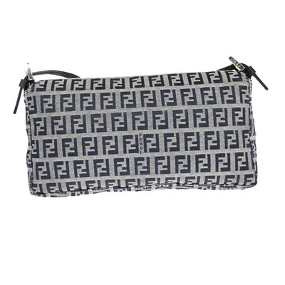 Shop Fendi Zucchino Grey Canvas Shoulder Bag ()