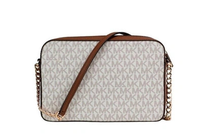 Shop Michael Kors Jet Set Large East West Saffiano Leather Crossbody Bag Handbag (vanilla Women's Signatu In Ivory