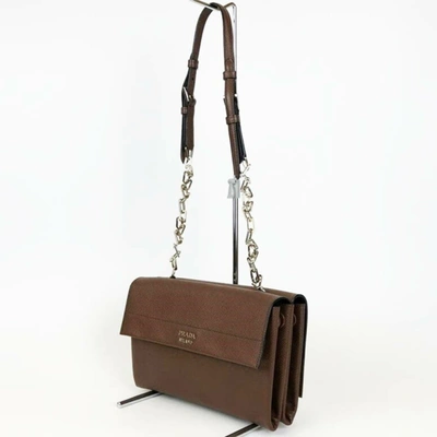 Shop Prada Saffiano Brown Leather Shopper Bag ()