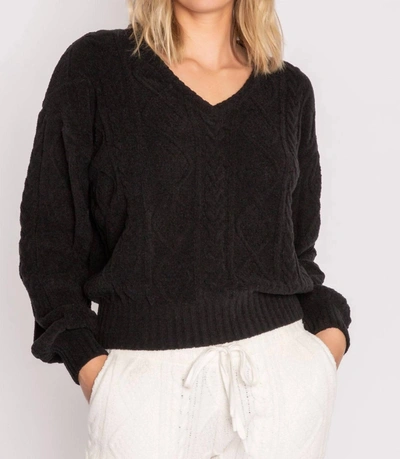 Shop Pj Salvage Cable V-neck Sweater In Black