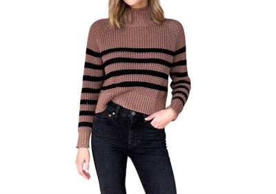Shop Emerson Fry Boxy Funnel Neck Sweater In Dark Camel/black Stripe In Multi