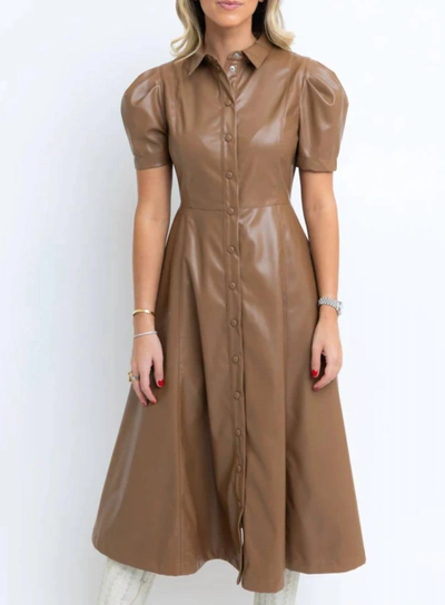 Shop Karlie Midi Faux Leather Shirt Dress In Brown