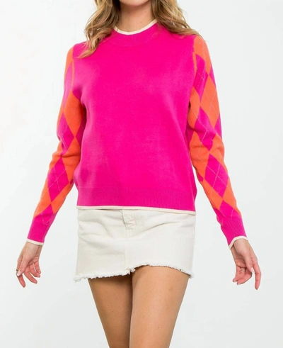 Shop Thml Argyle Sleeve Sweater In Hot Pink