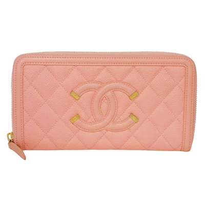 Pre-owned Chanel Matelassé Pony-style Calfskin Wallet () In Pink