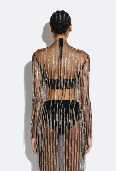 Lapointe Mesh Diamond Fringe Cropped Top In Black