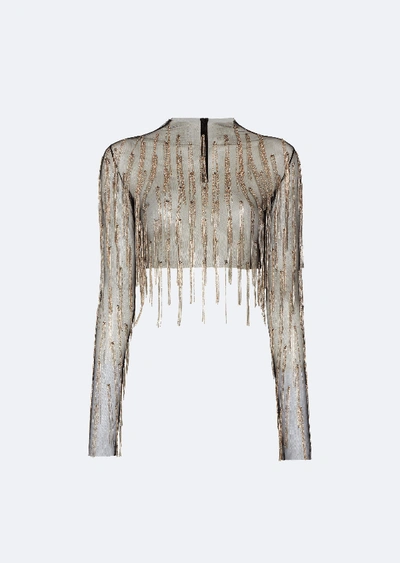 Lapointe Mesh Diamond Fringe Cropped Top In Black