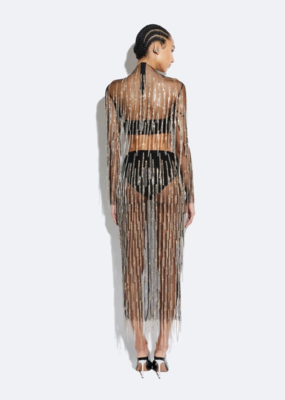 Lapointe Mesh Diamond Fringe High Waisted Skirt In Black