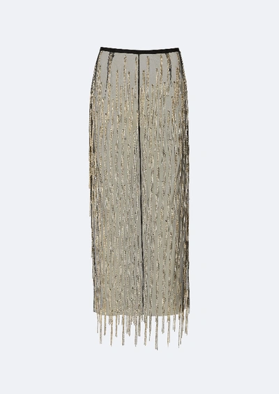 Lapointe Mesh Diamond Fringe High Waisted Skirt In Black