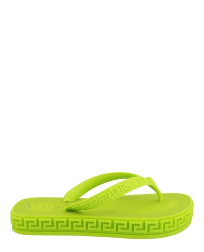 Shop Versace Greca Thong Sandals In Green