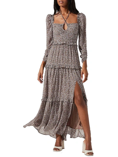 Shop Astr Lovestruck Womens Floral Ruffle Maxi Dress In Grey