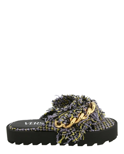 Shop Versace Tweed Chain Platform Sandals In Multi