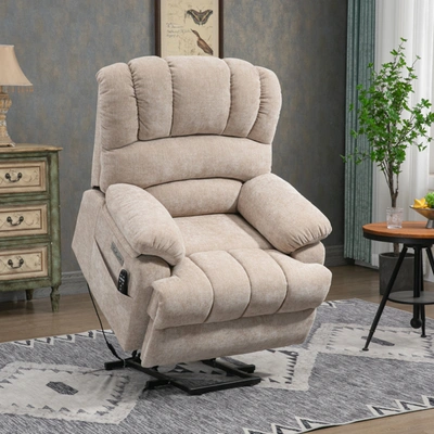 Shop Simplie Fun 23" Seat Width And High Back Large Size Beige Chenille Power Lift Recliner Chair