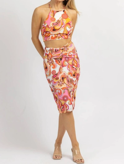 Shop Fore Retro Multifloral Midi Skirt Set In Pink