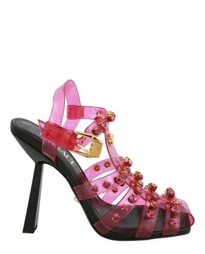 Shop Versace Meduse Cage Embellished Sandals In Multi