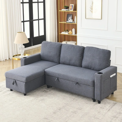 Shop Simplie Fun Fx78.7"comfortable Linen L-shaped Combo Sofa Sofa Bed