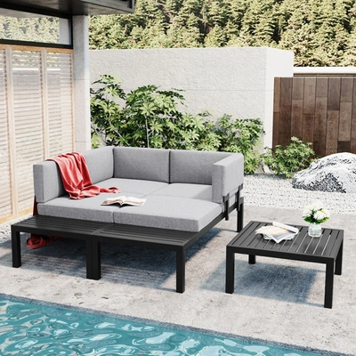 Shop Simplie Fun Outdoor 3-piece Aluminum Alloy Sectional Sofa Set
