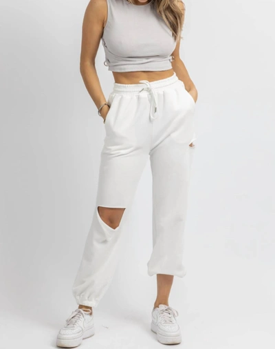 Shop Hey Babe Marble Ripped Drawstring Jogger In White