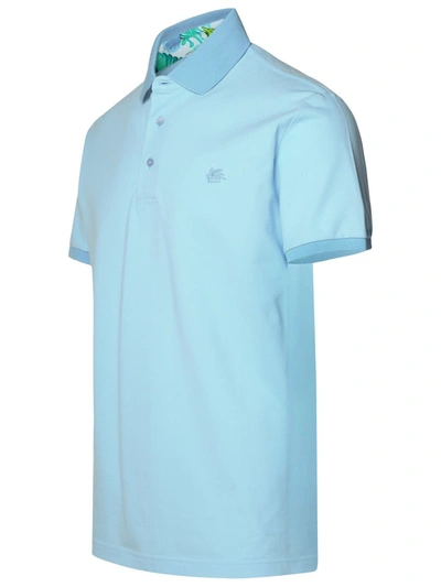 Shop Etro Polo Shirt In Light Blue Cotton