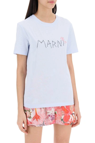 Shop Marni Hand-embroidered Logo T-shirt In Blue