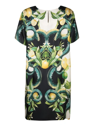 Roberto Cavalli Lemon Print Black/multicolor Dress In Black
