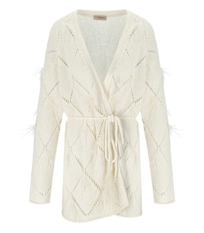 Shop Twinset Off-white Cardigan With Feathers