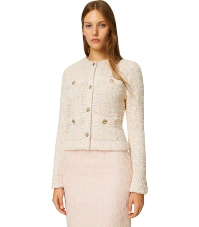 Shop Twinset Light Pink Bouclé Knitted Jacket