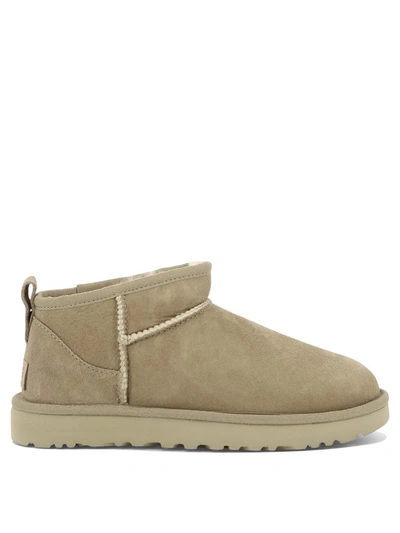 Shop Ugg "classic Ultra Mini" Ankle Boots In Beige