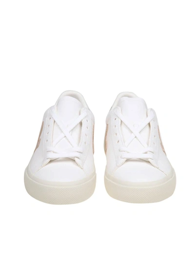 Shop Veja Leather Sneakers In White/platinum