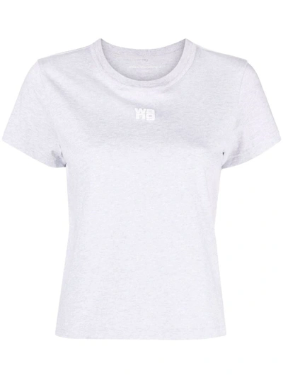 Shop Alexander Wang Essential Jsy Shrunk T-shirt W/puff Logo & Bound Neck Clothing In 050 Light Heather Grey
