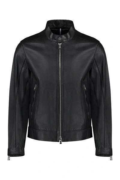 Shop Hugo Boss Boss Leather Jacket In Black