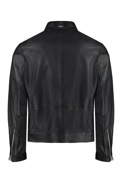 Shop Hugo Boss Boss Leather Jacket In Black