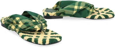 Shop Burberry Check Fabric Slides In Green
