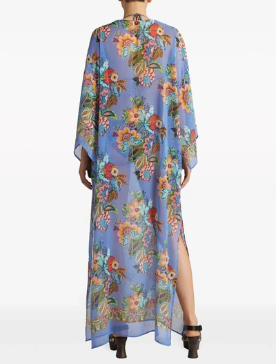 Etro Long Multicolor Kaftan With Bouquet-inspired Print In Viscose Woman In Clear Blue