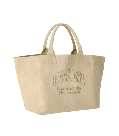 Shop Ganni Beige Canvas Maxi Bag