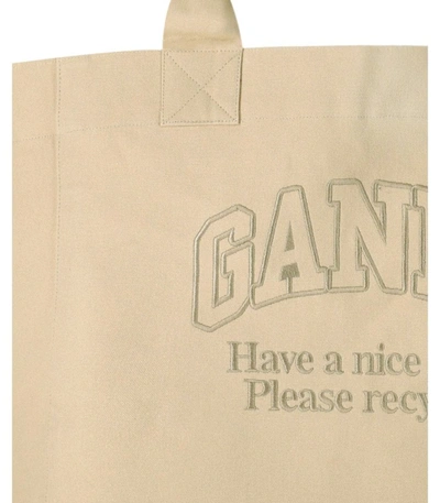 Shop Ganni Beige Canvas Maxi Bag
