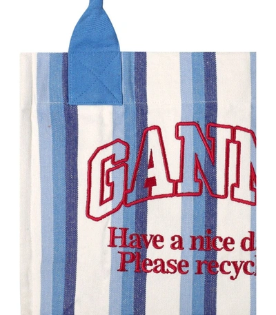 Shop Ganni Blue Striped Tote Bag