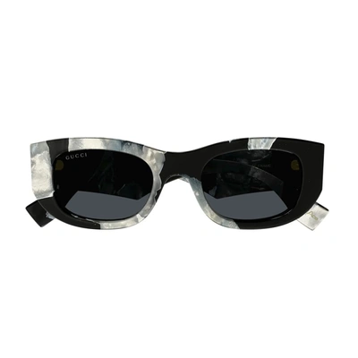 Shop Gucci Gg1627s Linea Lettering- Special Edition Sunglasses In 002 Black/mother Of Pearl