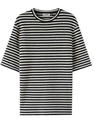 Shop Jil Sander Wool Striped T-shirt In Grey