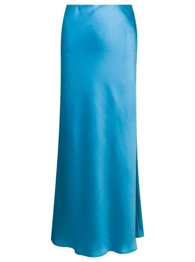 Shop Plain Light-blue Long Tube Skirt Satin Effect Woman