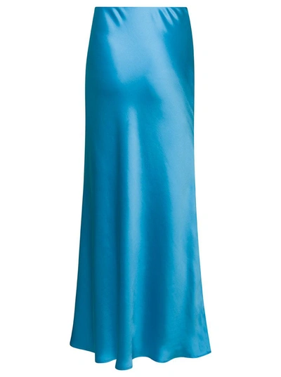 Plain Light-blue Long Tube Skirt Satin Effect Woman In Blue