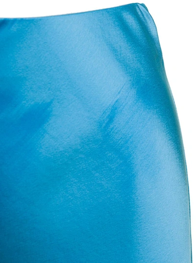 Shop Plain Light-blue Long Tube Skirt Satin Effect Woman