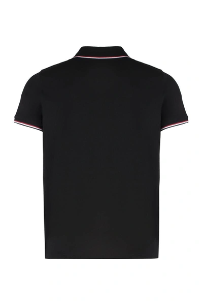 Shop Moncler Short Sleeve Cotton Polo Shirt In Black